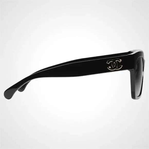 New CHANEL Sunglasses Black Butterfly Gold Polarized Gray Lens